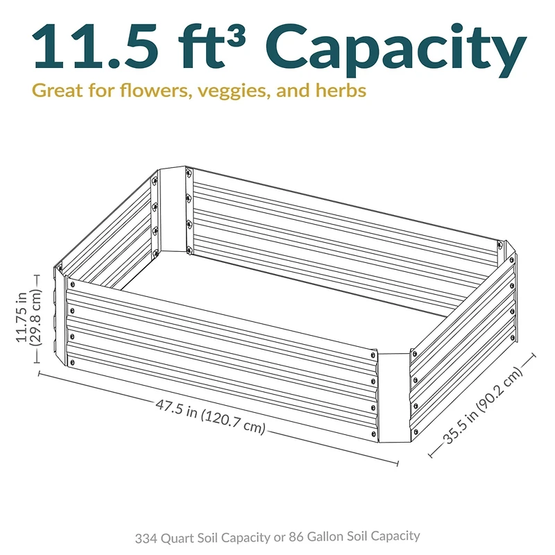11.75" H Raised Metal Garden Bed - Galvanized Raised Garden Bed Outdoor for Vegetables and Flowers - Dark Gray