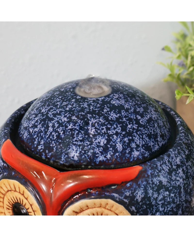 Indoor Home Office Decorative Smooth Glazed Ceramic Owl Tabletop Water Fountain Feature - 7"