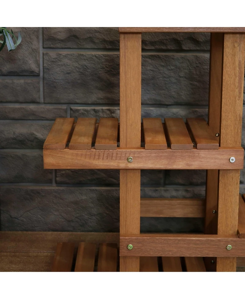 36-Inch Meranti Wood Indoor/Outdoor Multi-Tiered Plant Stand with Teak Oil Finish