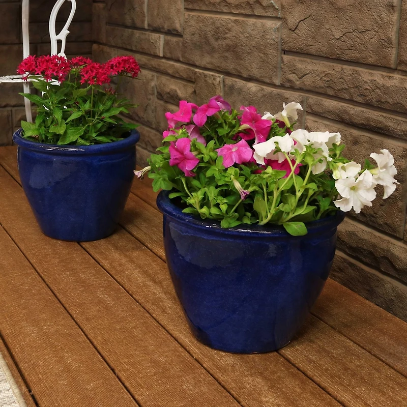 Chalet Outdoor/Indoor High-Fired Glazed Uv- and Frost-Resistant Ceramic Planters with Drainage Holes