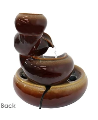 Indoor Home Decorative Glazed Smooth Ceramic Tiered Vessels Tabletop Water Fountain - 10" - Brown