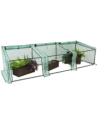 Outdoor Portable Mini Cloche Greenhouse with 3 Zipper Doors and Slanted Top - Green
