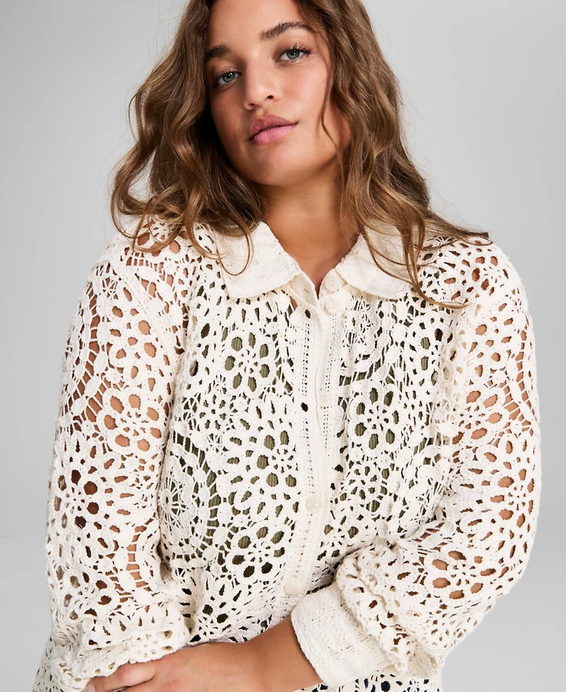 And Now This Plus Size Cotton Crocheted Blouse