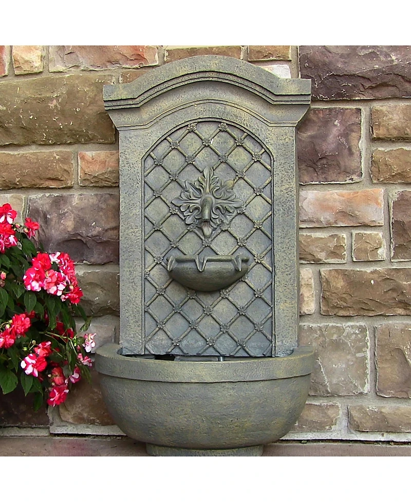 Sunnydaze Decor Rosette Leaf 31-Inch Polystone Outdoor Wall Water Fountain - Electric Submersible Pump - Limestone Stone Finish