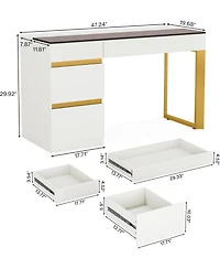 Tribesigns Vanity Desk with Glass Top, 4 Drawers Makeup Vanity Table, Modern Makeup Dresser Desk, White Gold Vanities with Visual Drawer for Bedroom