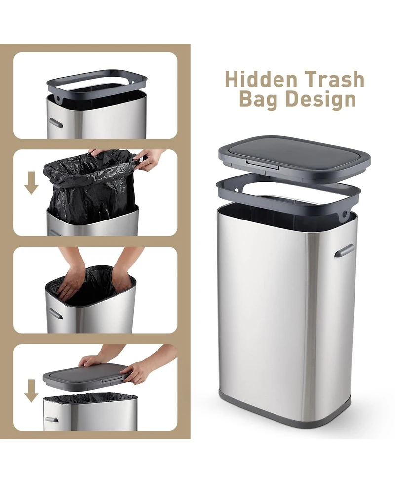 gaomon Trash Can, 55 L/14.5 Gallon Trash Can with Pop-Up Lid, Stainless Steel Kitchen Garbage Can