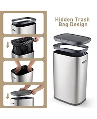 gaomon Trash Can, 55 L/14.5 Gallon Trash Can with Pop-Up Lid, Stainless Steel Kitchen Garbage Can