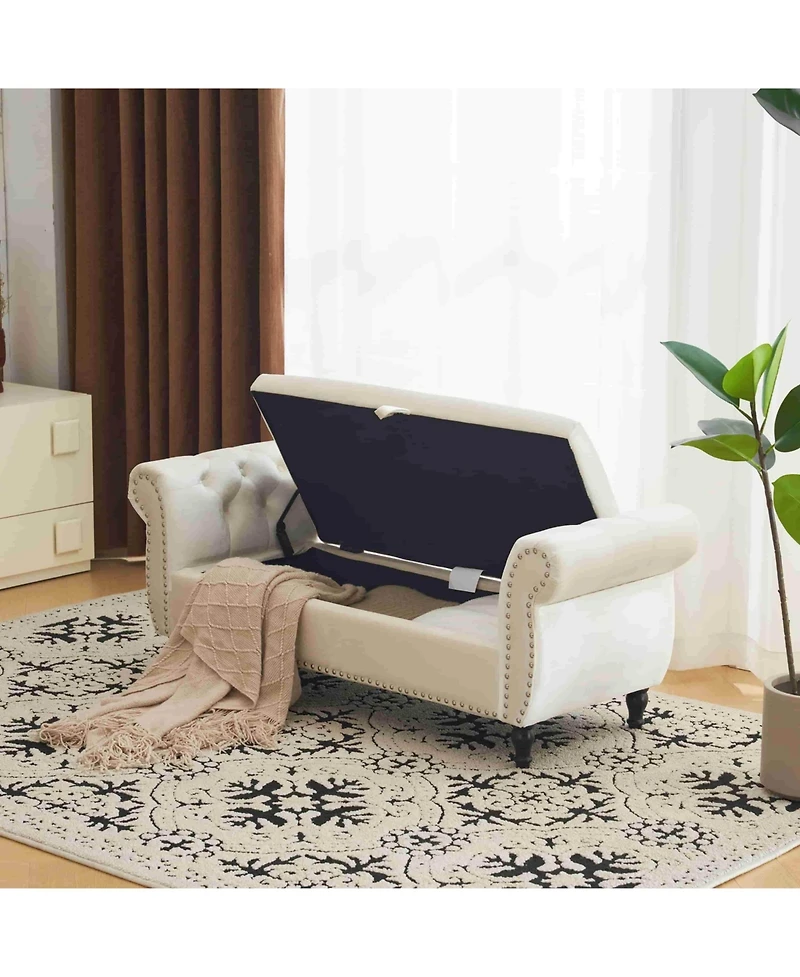 Velvet Storage Ottoman Bench with Pillow, Stylish Footrest and Hidden for Living Room, Bedroom, or Entryway-The Pop Home