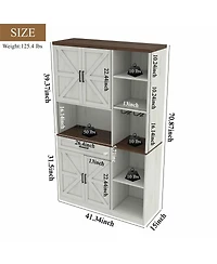 70.87'' Multifunctional Farmhouse Kitchen Pantry Sideboard with Cabinet and Drawer, Kitchen Buffet with Hutch and Glass Holder, Microwave Stand with C