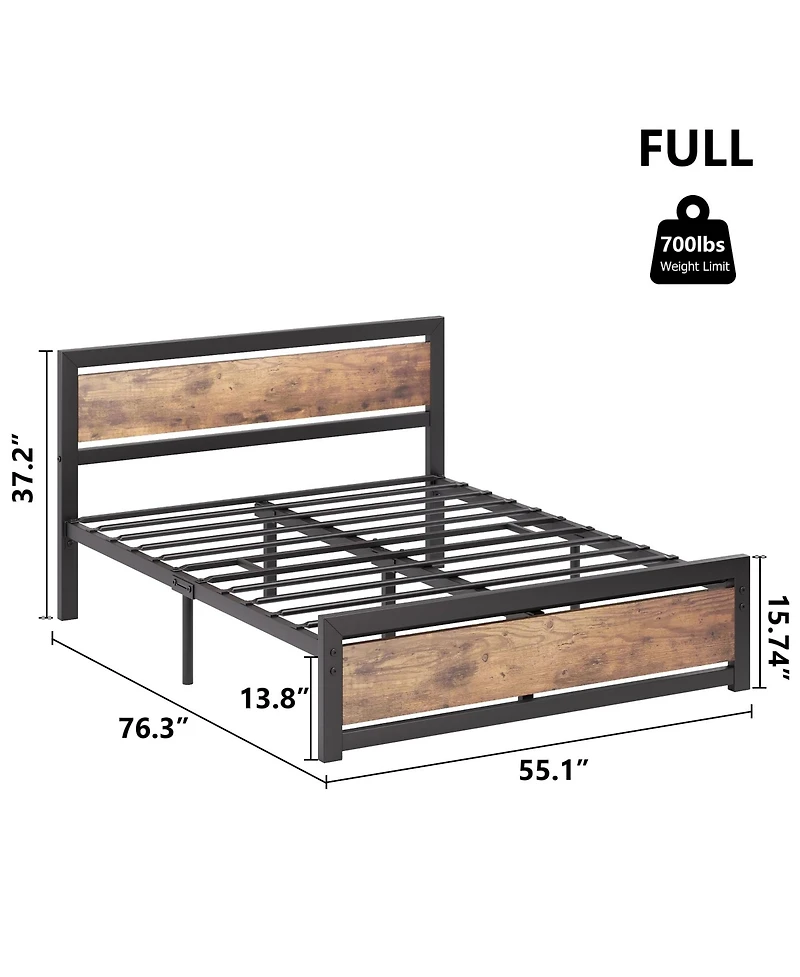 gaomon Full Size Bed Frame Platform with Headboard, Industrial 14 inch Full Bedframe