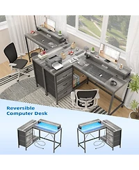 gaomon L Shaped Desk with Power Outlets & Led Lights