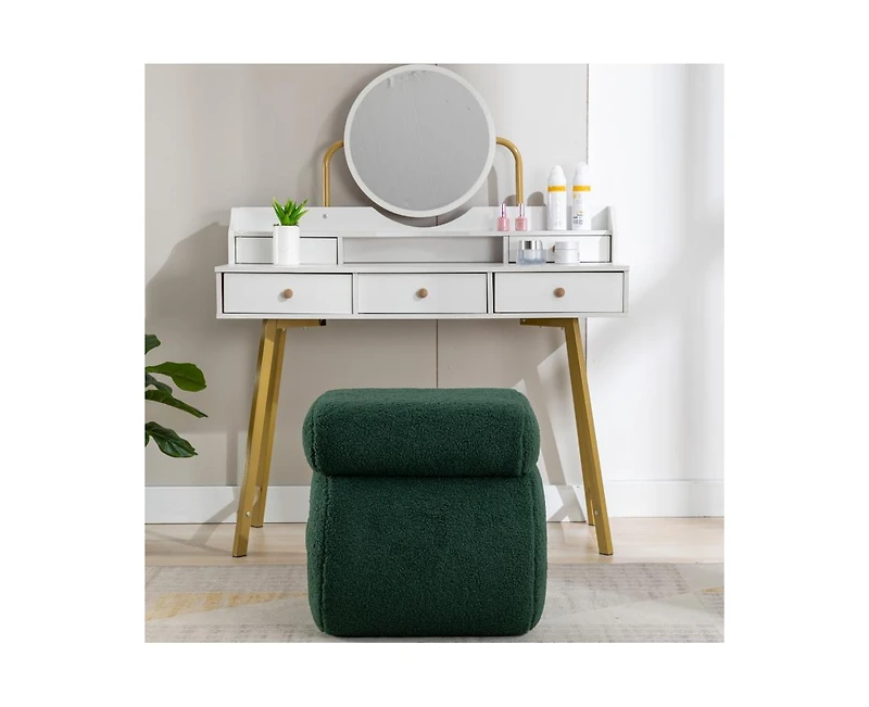 Modern S-Shape Makeup Stool, Teddy Fabric Upholstered Footstool, Comfy Ottoman for Bedroom, Living Room, and Dressing Table-The Pop Home