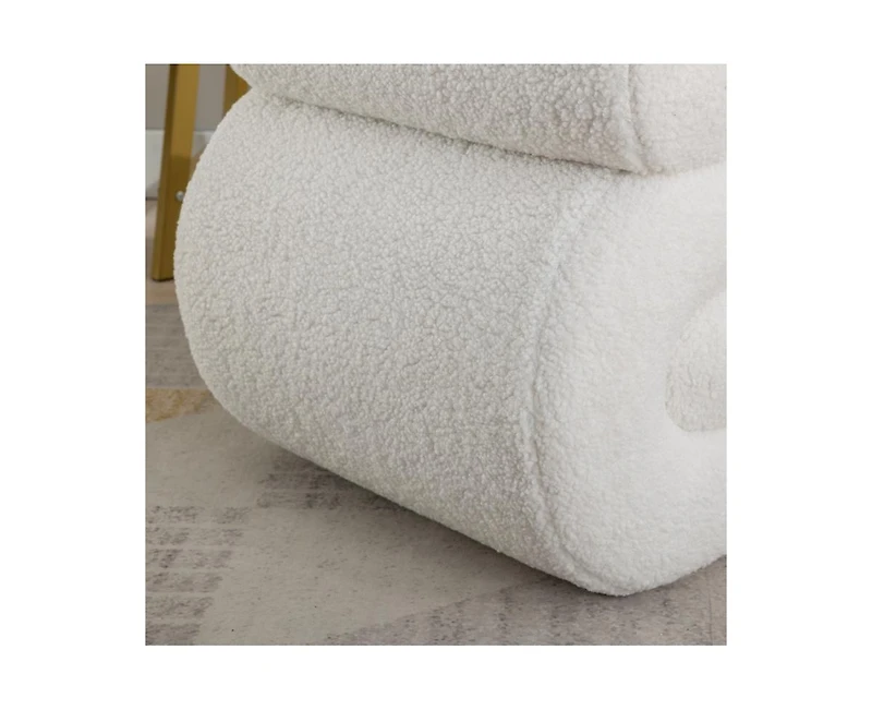 Modern S-Shape Makeup Stool, Teddy Fabric Upholstered Footstool, Comfy Ottoman for Bedroom, Living Room, and Dressing Table-The Pop Home