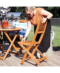 Outdoor Meranti Wood with Teak Oil Finish Wooden Folding Patio Bistro Chairs Set - Brown - 2pk