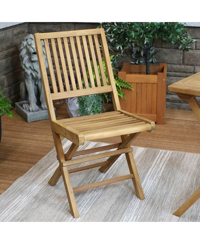 Outdoor Solid Teak Wood with Stained Finish Nantasket Folding Dining Chairs - Light Brown - 2pk
