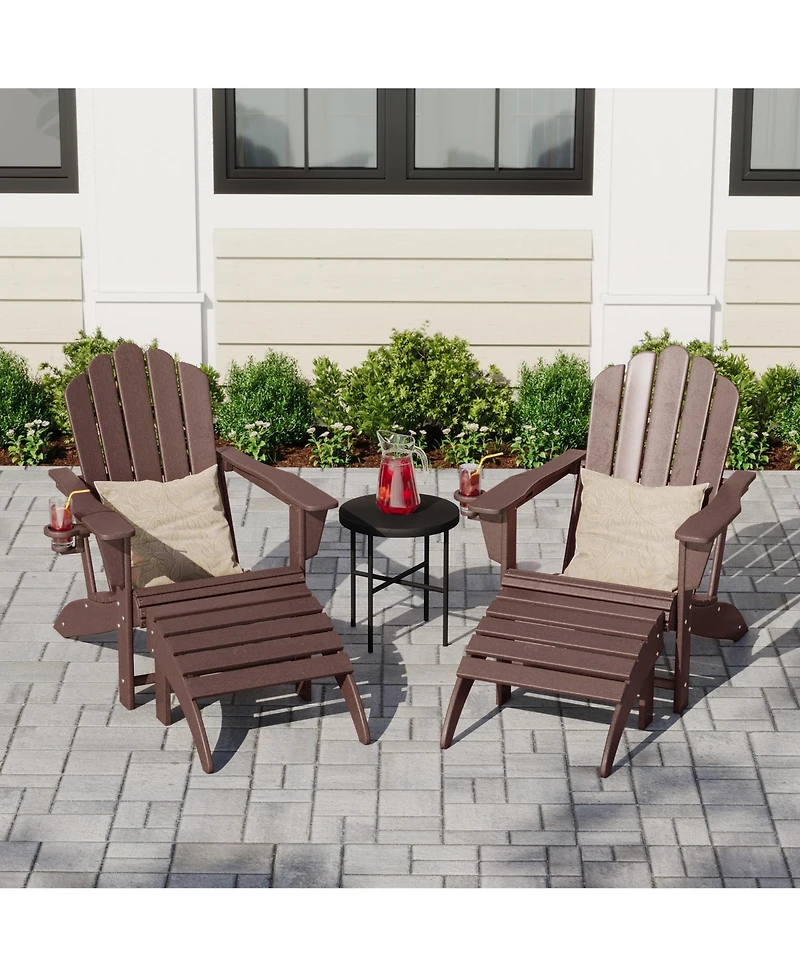 WestinTrends 4-Piece Outdoor Patio Hdpe Adirondack Chairs With Ottomans and Cup Holder Set