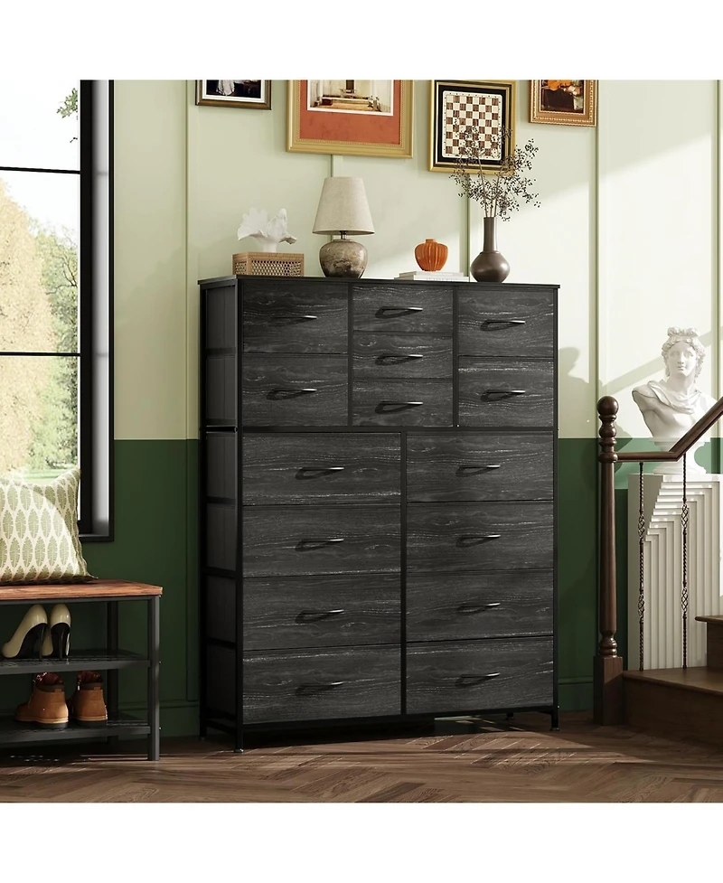 Wlive Tall Dresser for Bedroom Furniture Fabric Dressers Storage Tower with 15 Deep Drawers Closet Hallway Entryway Office w