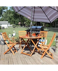 Outdoor Meranti Wood with Teak Oil Finish Folding Patio Dining Table and Chairs - Brown - 5pc