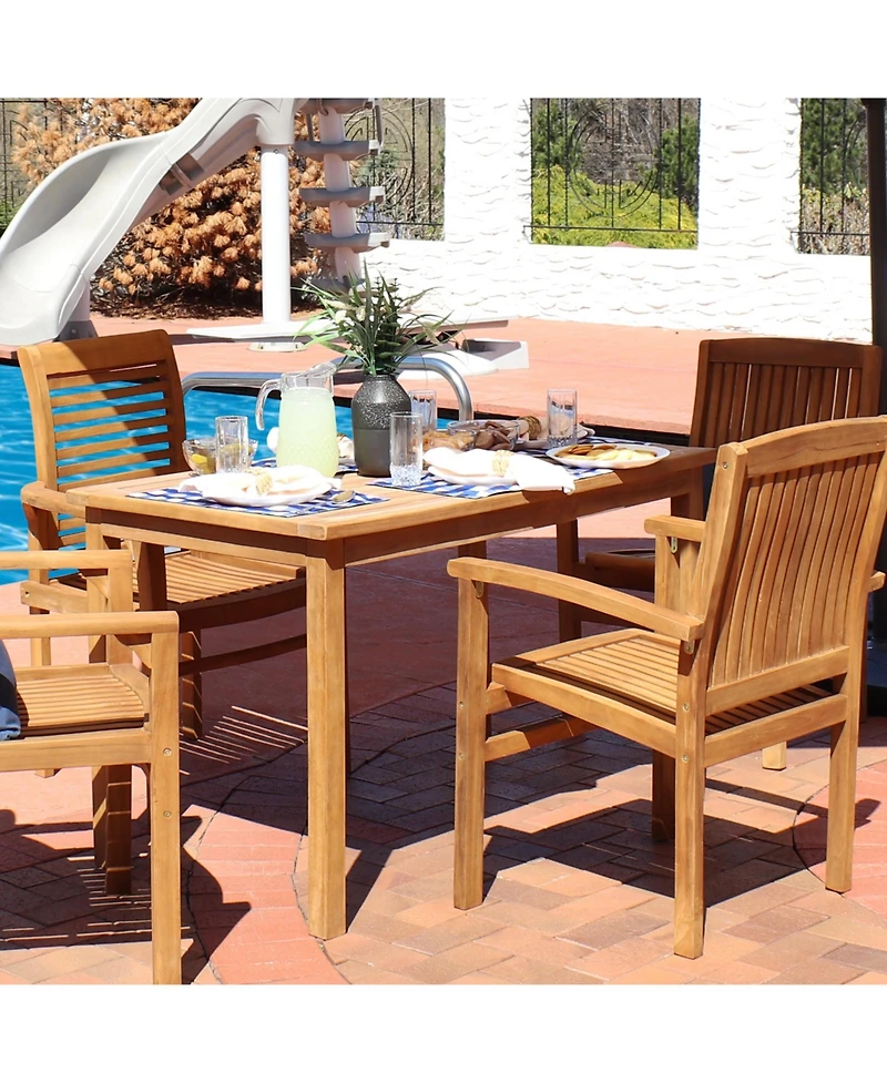Outdoor Solid Teak Wood with Stained Finish Rectangular Patio Dining Table - 48" - Light Brown