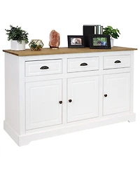 Solid Pine Sideboard Cabinet with 3 Drawers and 3 Doors - Features Adjustable Inner Cabinet Shelf - Zinc Alloy Hardware - Dark Brown- 32-Inch