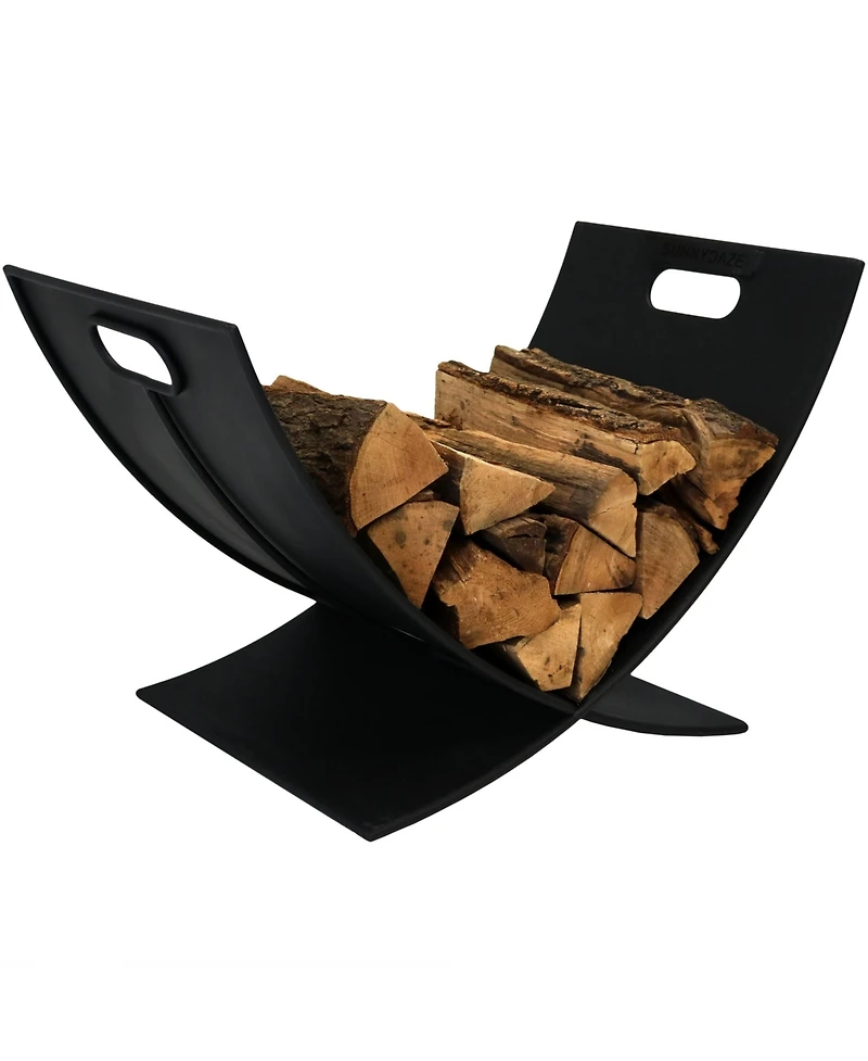 Small Powder-Coated Steel Outdoor Firewood Log Rack - 30" - Black