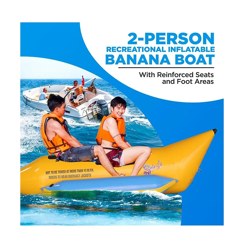 SereneLife 2-Person Inflatable Banana Boat, With Foot Pump & Repair Kit