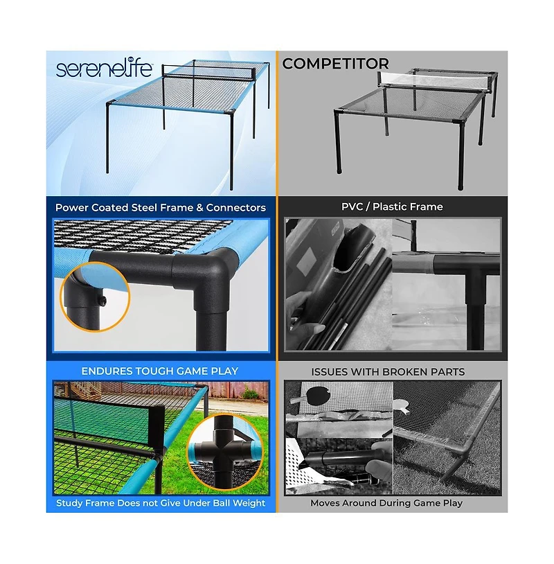 SereneLife Portable Slam Pong Set, Adjustable Table Feet, Includes Accessories