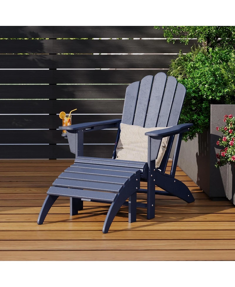 WestinTrends 2-Piece Outdoor Patio Hdpe Adirondack Chair With Ottoman and Cup Holder Set