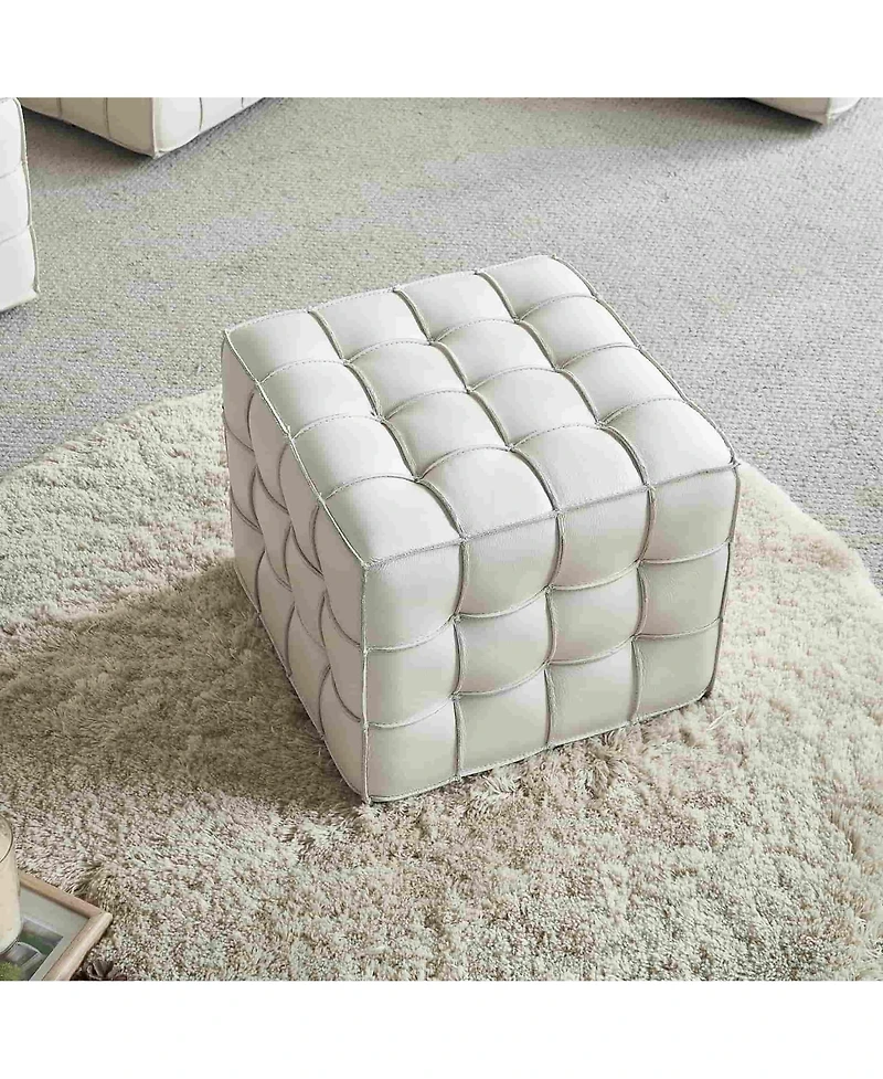 17.32" W Genuine Leather Tufted Ottoman Footstool, Multi-functional for Living Room & Bedroom-The Pop Home