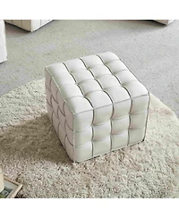 17.32" W Genuine Leather Tufted Ottoman Footstool, Multi-functional for Living Room & Bedroom-The Pop Home