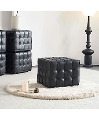 The Pop Home 17.32" W Genuine Leather Tufted Ottoman Footstool, Multi-functional for Living Room & Bedroom-The Pop Home