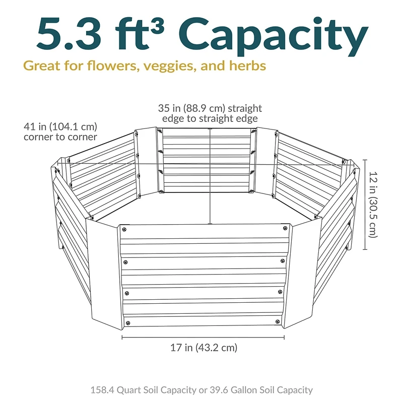 Galvanized Steel Hexagon-Shaped Raised Garden Bed - Gray