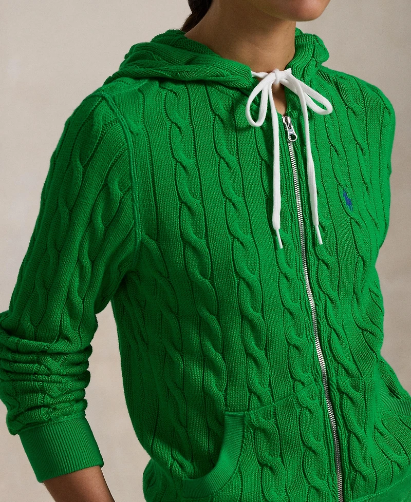 Polo Ralph Lauren Women's Cable-Knit Cotton Full-Zip Hoodie Sweater
