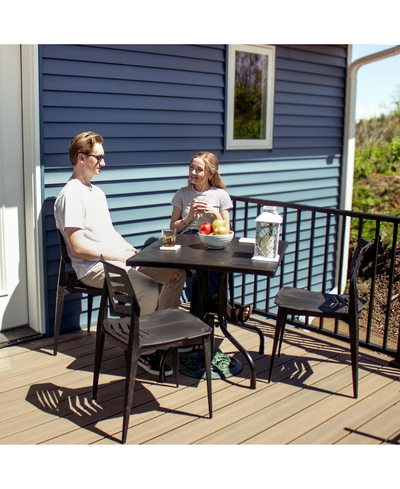 Outdoor Square Polypropylene Top Dining Table with Curved Iron Legs - Black - 28.75"