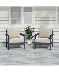 Outdoor Modern Hdpe Patio Navy Blue Club Chairs with Deep Seat Cushions (Set of 2)