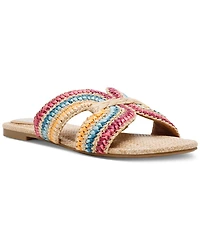 Dv Dolce Vita Women's Geeya Raffia Criss Cross Strap Flat Slide Sandals