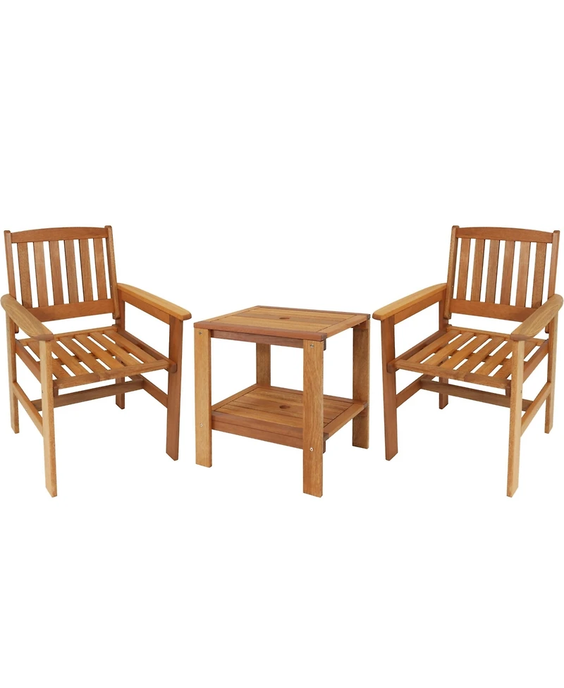 Outdoor Meranti Wood with Teak Oil Finish Patio Table and Chairs Conversation Set - Brown - 3pc