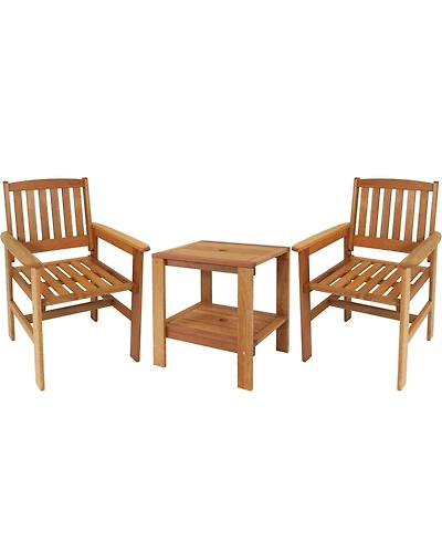 Outdoor Meranti Wood with Teak Oil Finish Patio Table and Chairs Conversation Set - Brown - 3pc