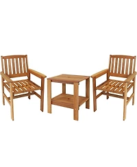Outdoor Meranti Wood with Teak Oil Finish Patio Table and Chairs Conversation Set - Brown - 3pc