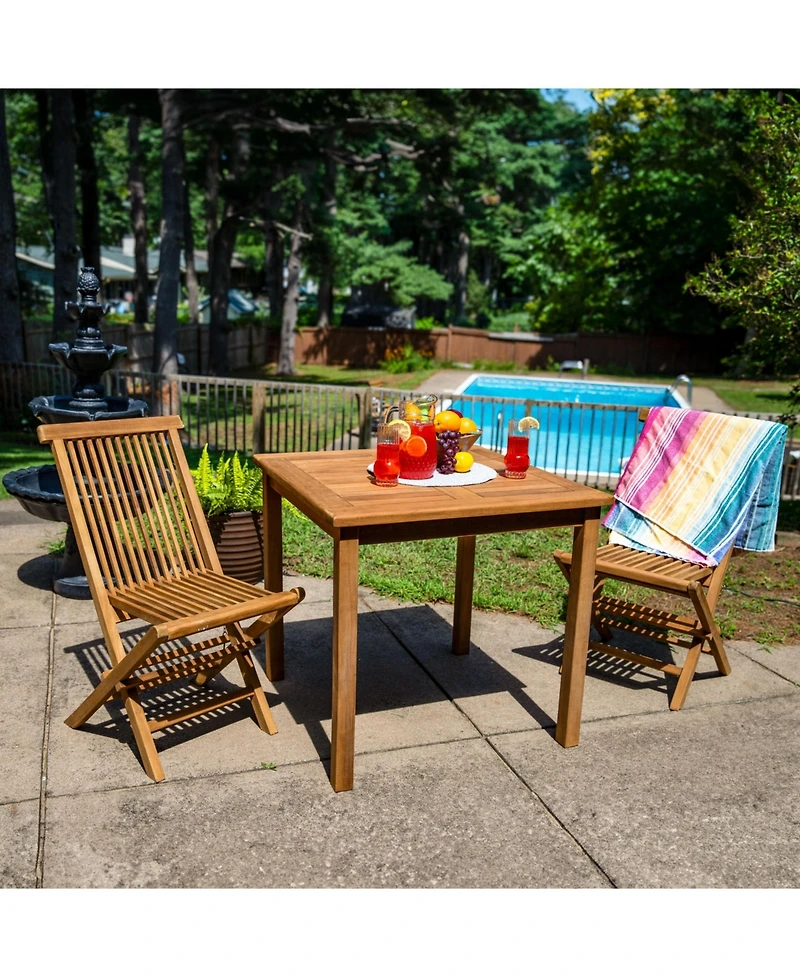 Outdoor Solid Teak Wood with Light Stained Finish Square Patio Dining Table - 32" - Light Brown