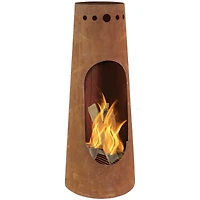 Outdoor Backyard Patio Steel Santa Fe Wood-Burning Fire Pit Chiminea with Wood Grate - 50" - Rustic Finish