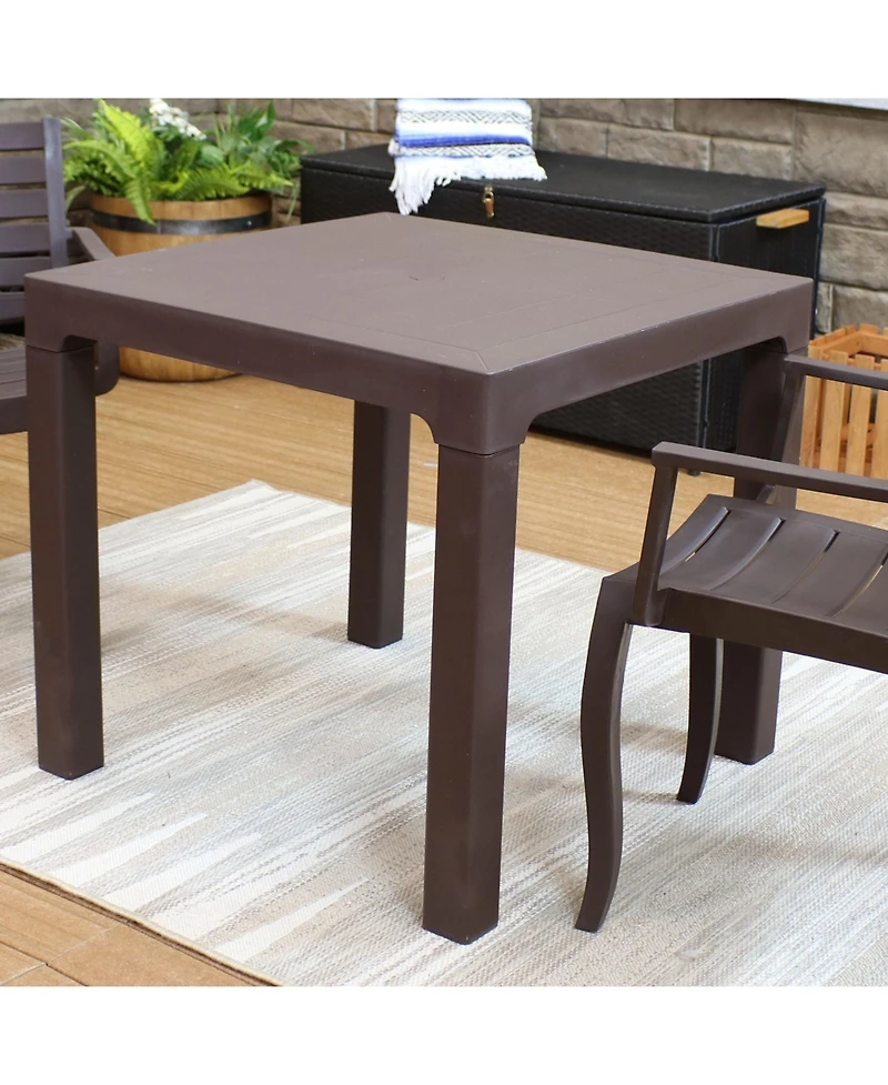 31" Square Polypropylene Indoor/Outdoor Patio Dining Table, Brown