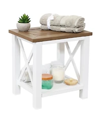 Farmhouse Multi-Purpose Rustic Side Table with Shelf - Brown/White