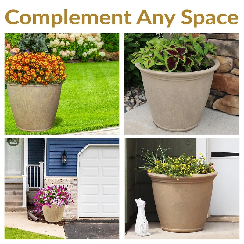 Indoor/Outdoor Patio, Garden, or Porch Weather-Resistant Double-Walled Anjelica Flower Pot Planter