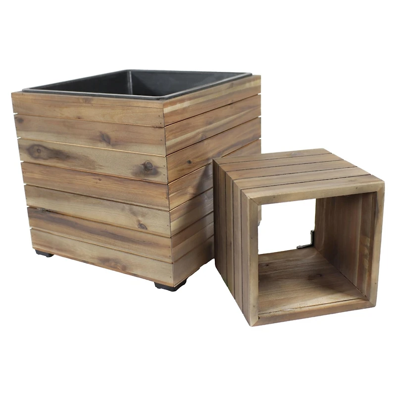 Indoor/Outdoor Square Acacia Wood Planter Box with Plastic Liner - 2pk