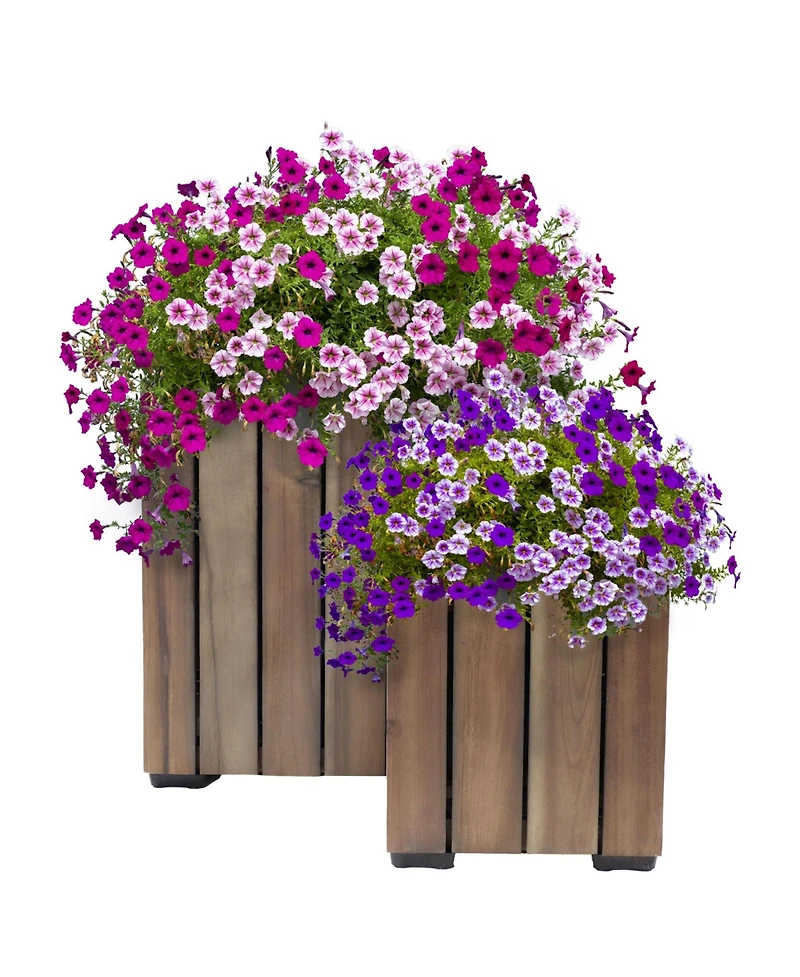 Indoor/Outdoor Square Acacia Wood Planter Box with Vertical Planks - 2pk