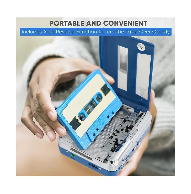 Pyle Portable Wireless Bluetooth Cassette Player with Auto-Reverse