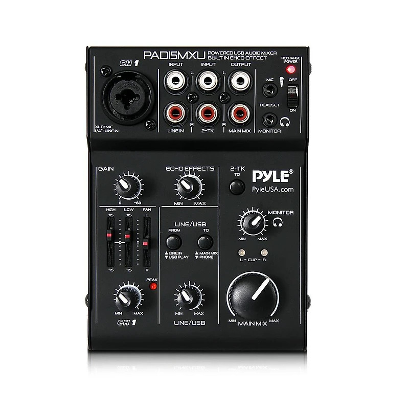 Pyle 3-Channel Usb Audio/Sound Mixer with Rechargeable Battery