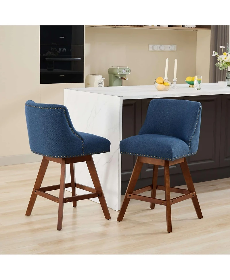 Set of 2 Counter Height Swivel Stools, 26.6 Inch Upholstered Chairs with 360° Rotation for Kitchen Island -The Pop Home