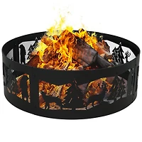 Forest Wilderness Heavy-Duty Steel Fire Pit Ring with 360-Degree Wildlife Cutouts - 36-Inch Round - Black
